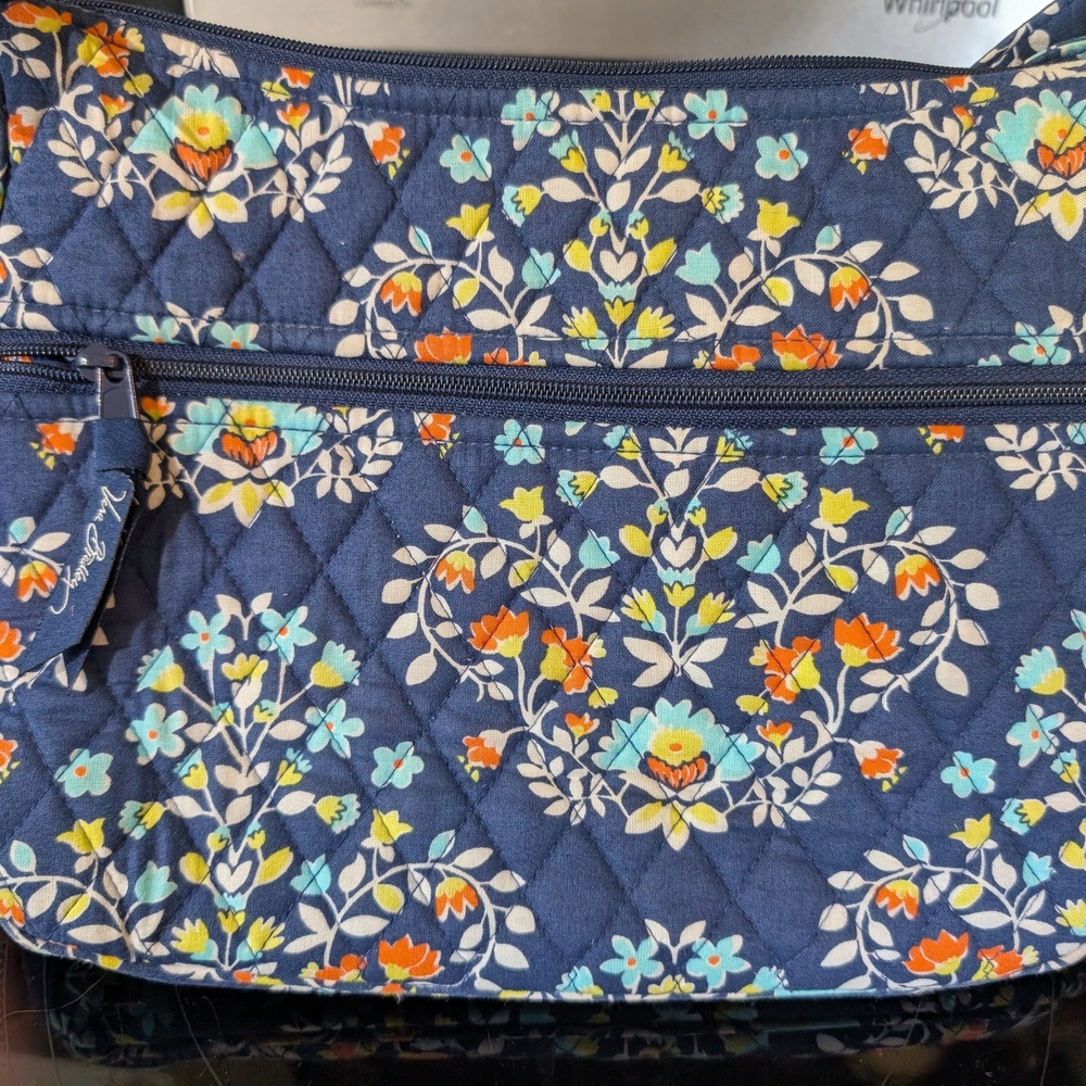 Vera Bradley Navy Floral Quilted Shoulder Bag with Aqua & Orange Accents